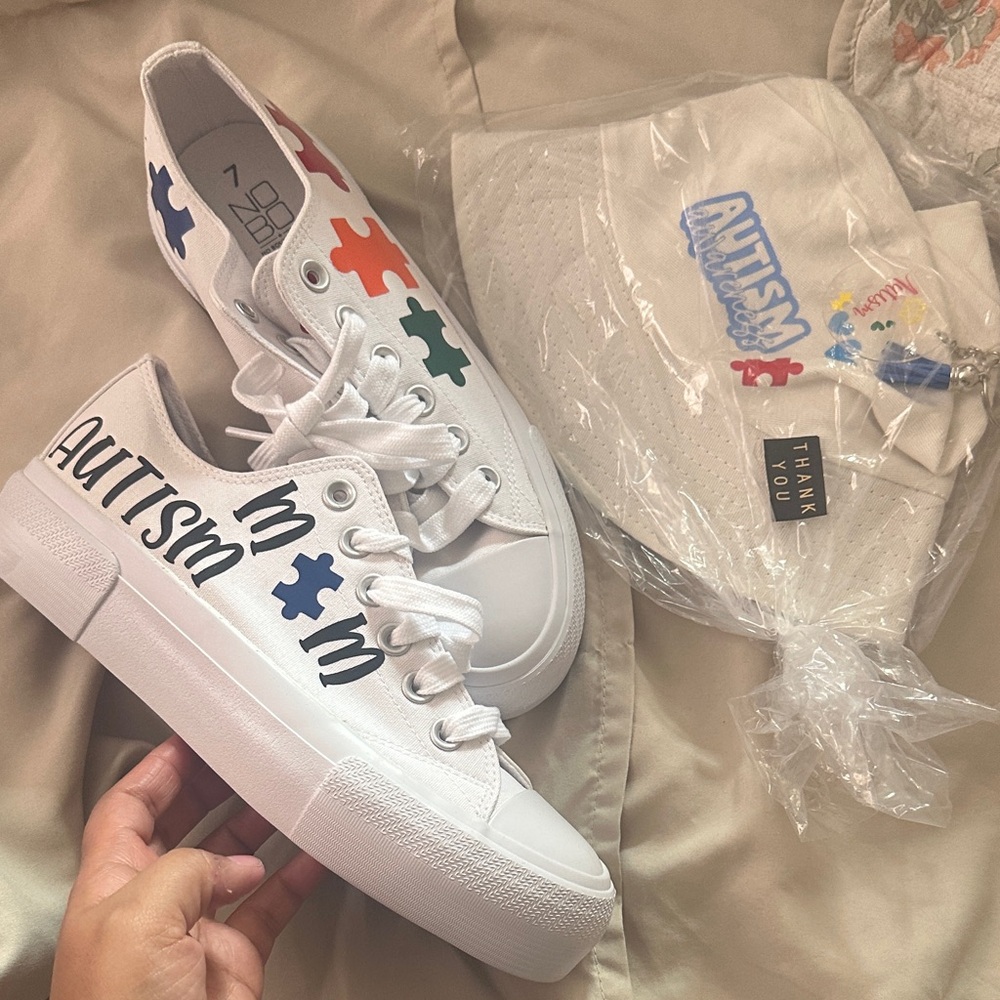 No Boundaries White Sneakers with Puzzle Design